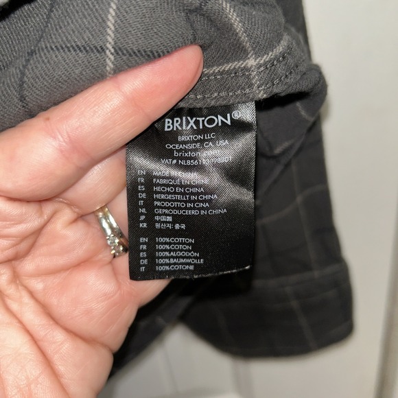 Brixton Men's Large Standard Fit/Bowery Long Sleeve Gray Black Plaid - Picture 4 of 6